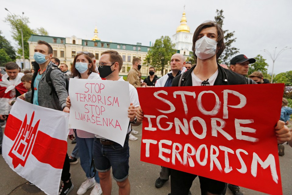 People rally in support of Roman Protasevich, in Ukraineon  May 23, 2021