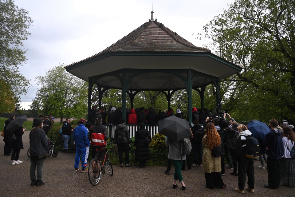 Around 50 people gathered around the bandstand in Ruskin Park yesterday afternoon