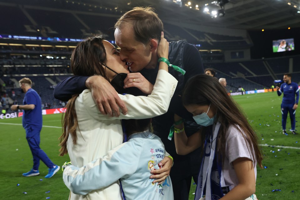 Chelsea boss Thomas Tuchel plants a smacker on his wife