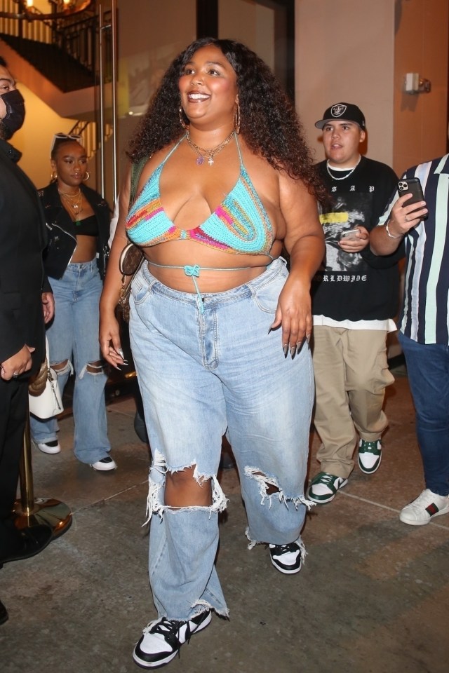 Lizzo, spotted at sushi restaurant Catch in LA, hit the town in this bra top after revealing exercise is all 'for my mental health'