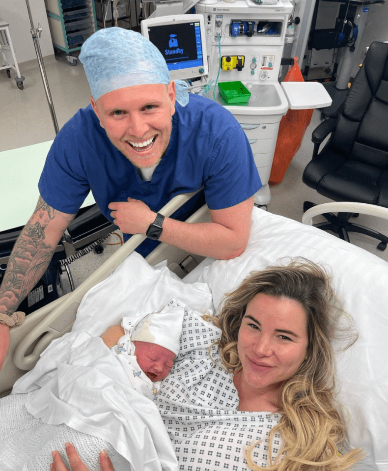 Proud parents Tommy and Georgia with baby Brody