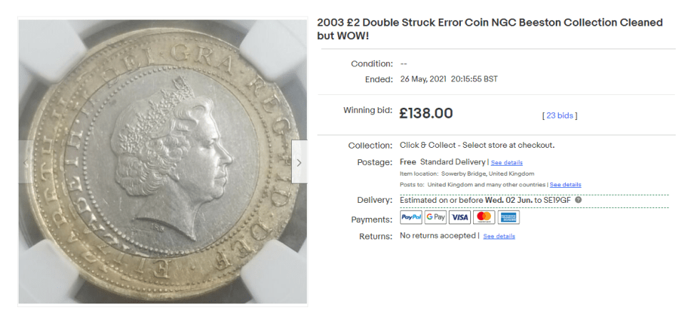 One lucky coin collector bagged the £2 coin with a last minute bid of £138