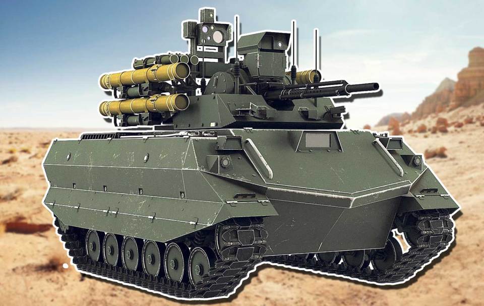 The Uran-9 unmanned tank is designed for destroying enemy vehicles and features rocket flame throwers