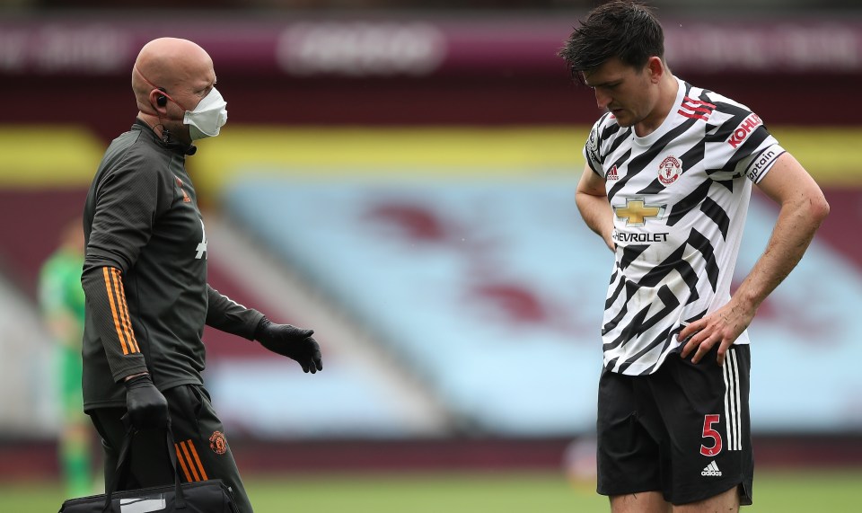 Harry Maguire was forced off through injury for Man Utd at Aston Villa