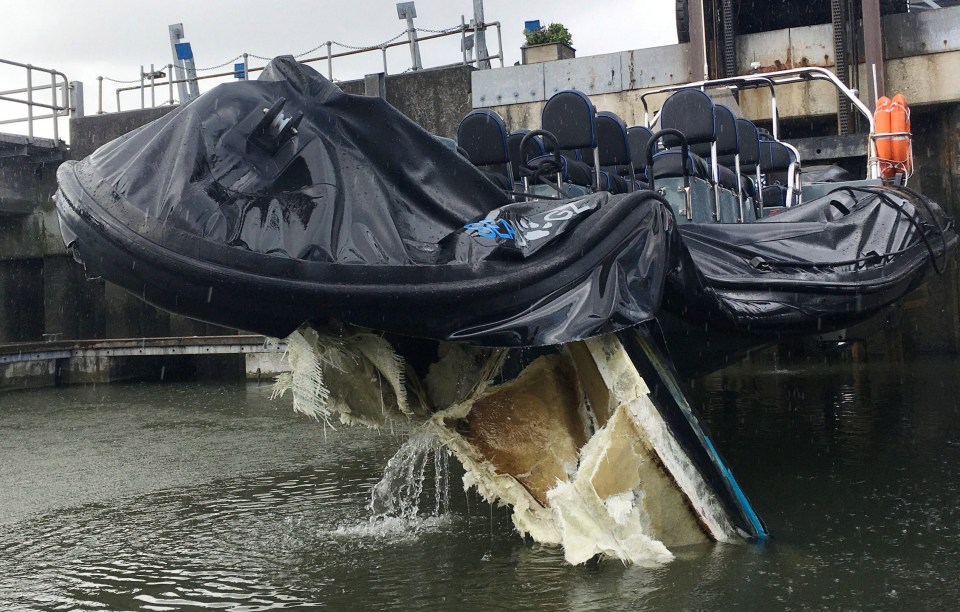 The boat was left destroyed after the horrific crash