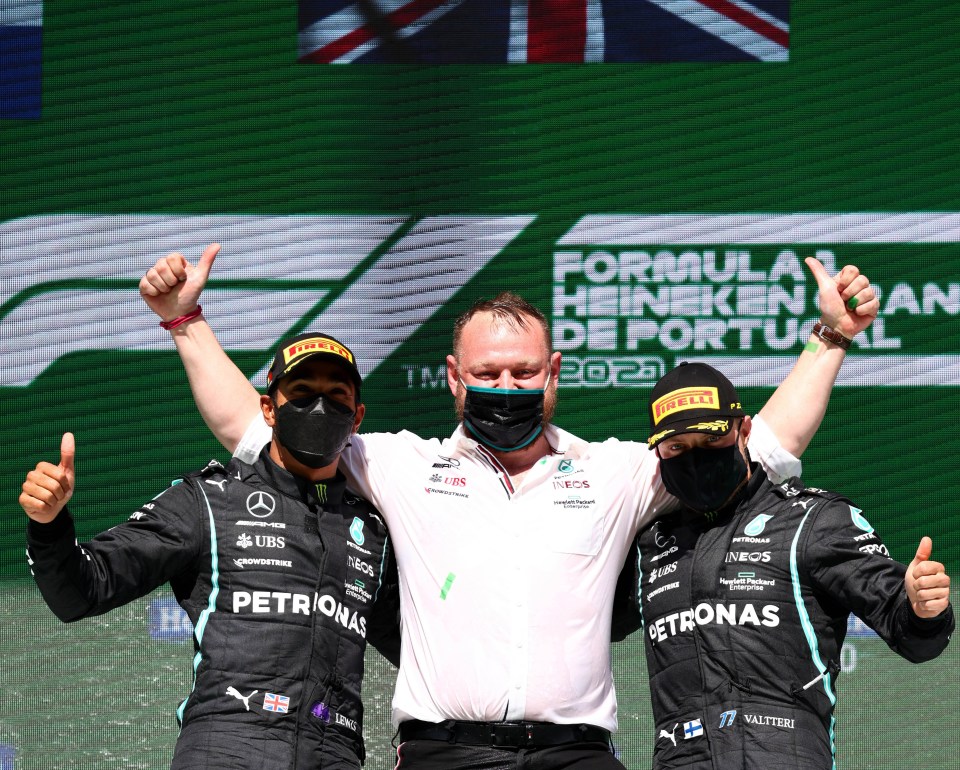 Hamilton with team-mate Bottas after they finished first and third in the Portugal GP last week