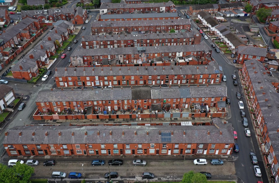 An aerial view of homes in Bolton as soldiers and the council distribute Covid-19 tests across the town