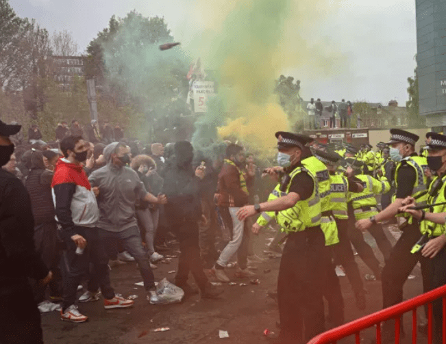 Police have condemned Manchester United fans who turned today's protest violent