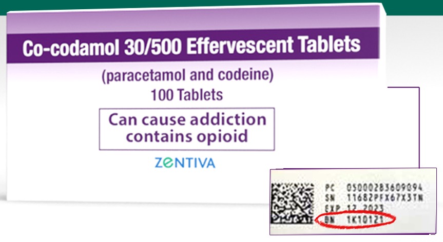 There are 4,464 packs of co-codamol under the batch number 1K10121 that are being recalled due to safety concerns