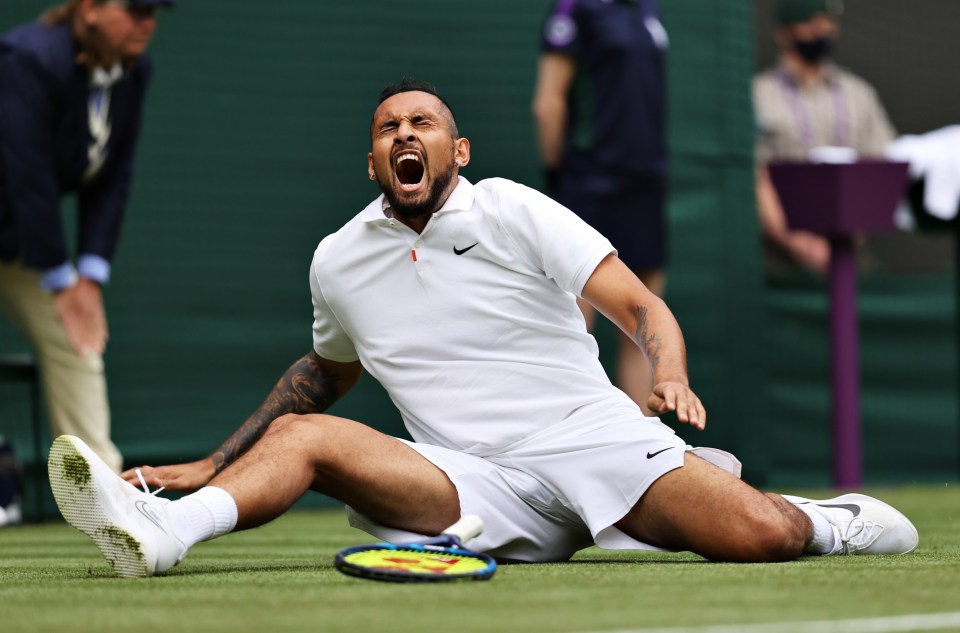 Nick Kyrgios slipped and ended up doing the splits during his win over Ugo Humbert