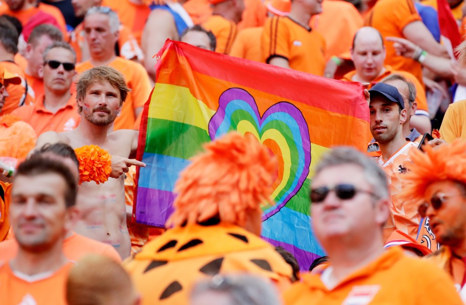 Dutch fans held up rainbow flags before Holland crashed out of Euro 2020 to the Czech Republic in Budapest