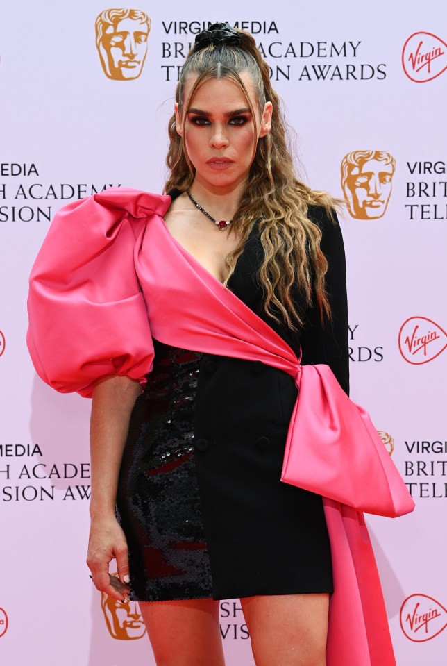 Billie Piper went out all in a black dress with huge pink bow