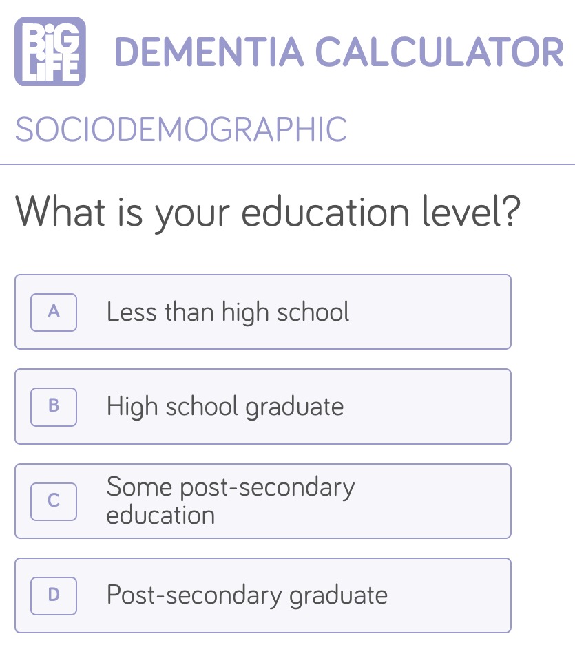 The calculator asks sets of questions based on your health and lifestyle