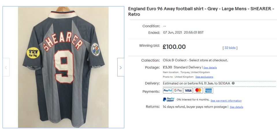 The shirt fetch £100 in the bidding war