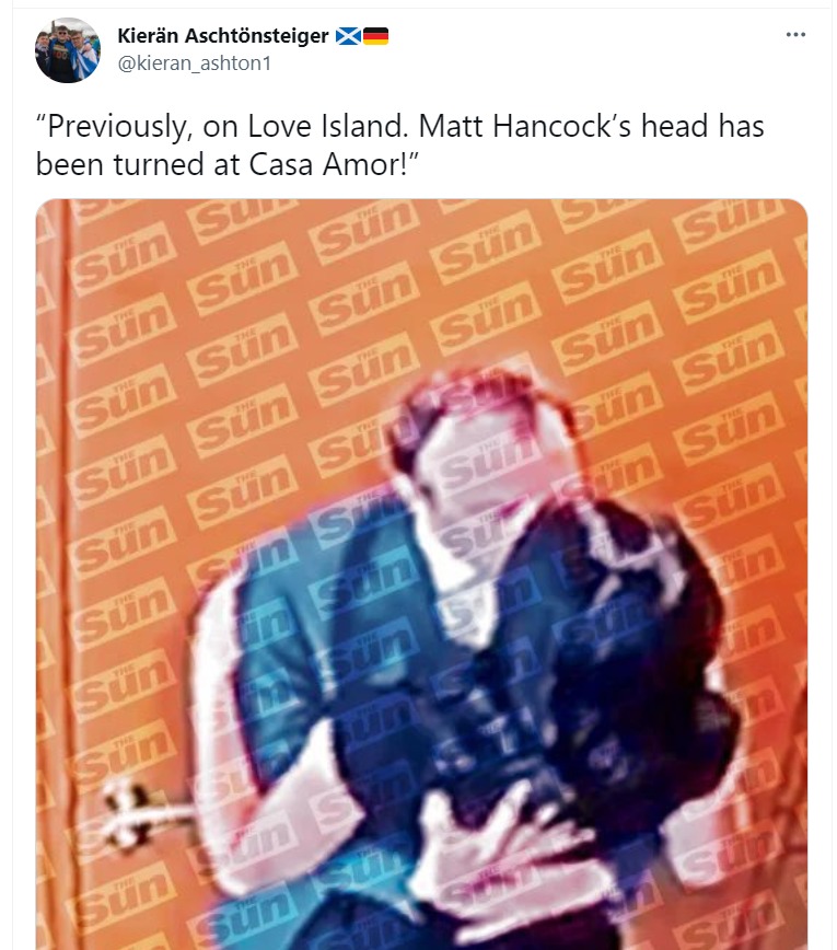 After Matt Hancock's affair was made public, viewers shared Love Island memes of him