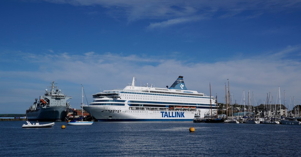 The MS Silja Europa cruise ship at Falmouth Docks, which is expected to house hundreds of security personnel over the G7 summit