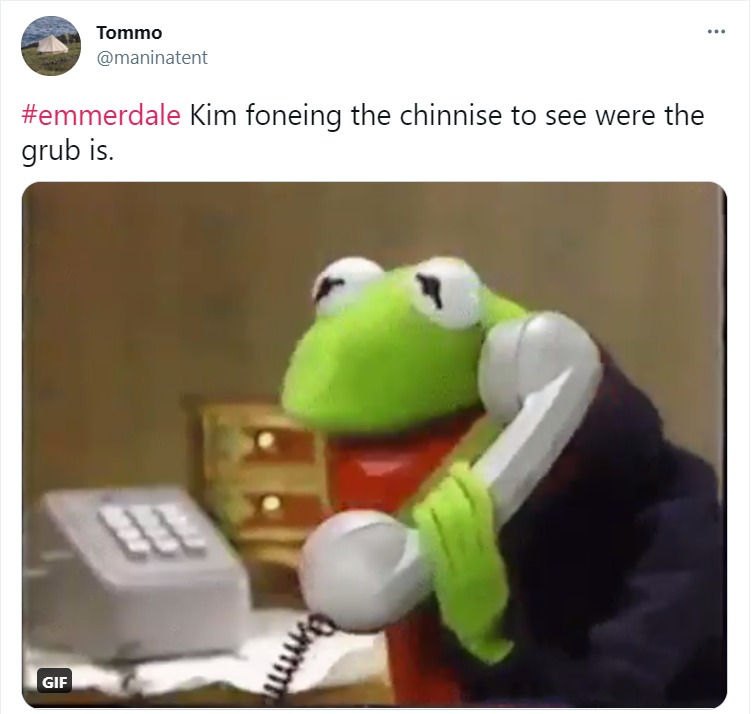 A fan used a Kermit the Frog GIF to help illustrate what they thought about the lack of food on show at Kim's lunch