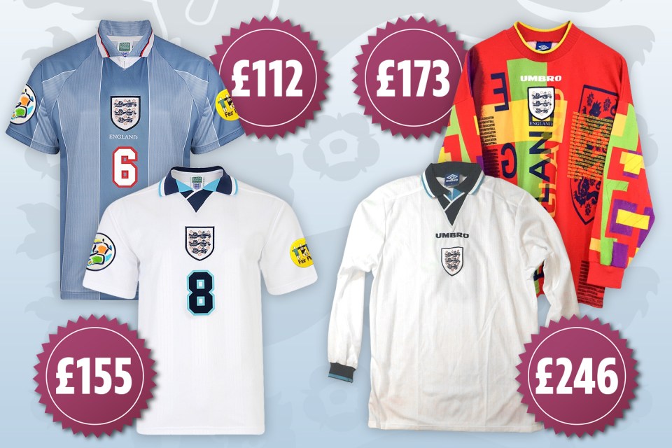 Vintage England football shirts from the Euros can sell for hundreds online