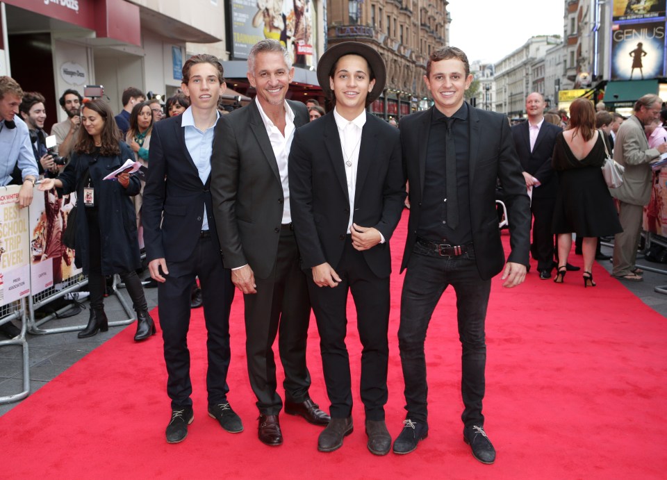 Gary Lineker with sons George (far right), Angus (second right) and Tobias (left)