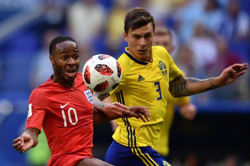 Victor Lindelof tussles with Raheem Sterling in 2018