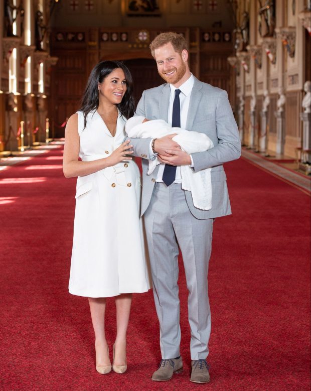 Meghan and Harry, pictured above with their son Archie in 2019, announced the birth of their new daughter yesterday