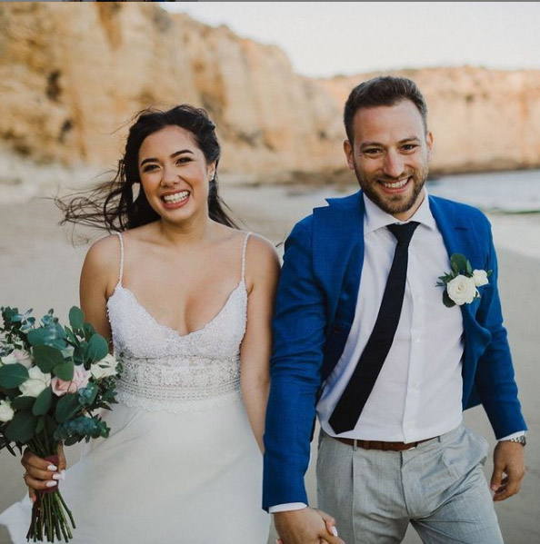 Caroline and her husband pictured on their wedding day