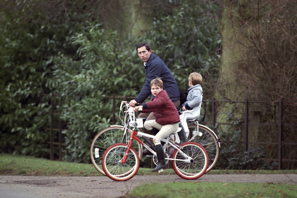 Prince Charles, Prince William And Prince Harry pictured on bikes at Sandringham Estate, in Norfolk