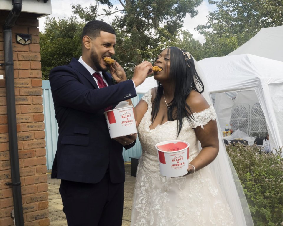 For their wedding the couple got personalised buckets and KFC goodie bags for guests