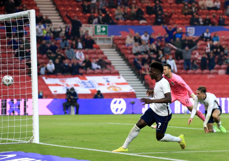 The Arsenal man got on the end of a loose ball after Jack Grealish was tackled when played through by Jesse Lingard