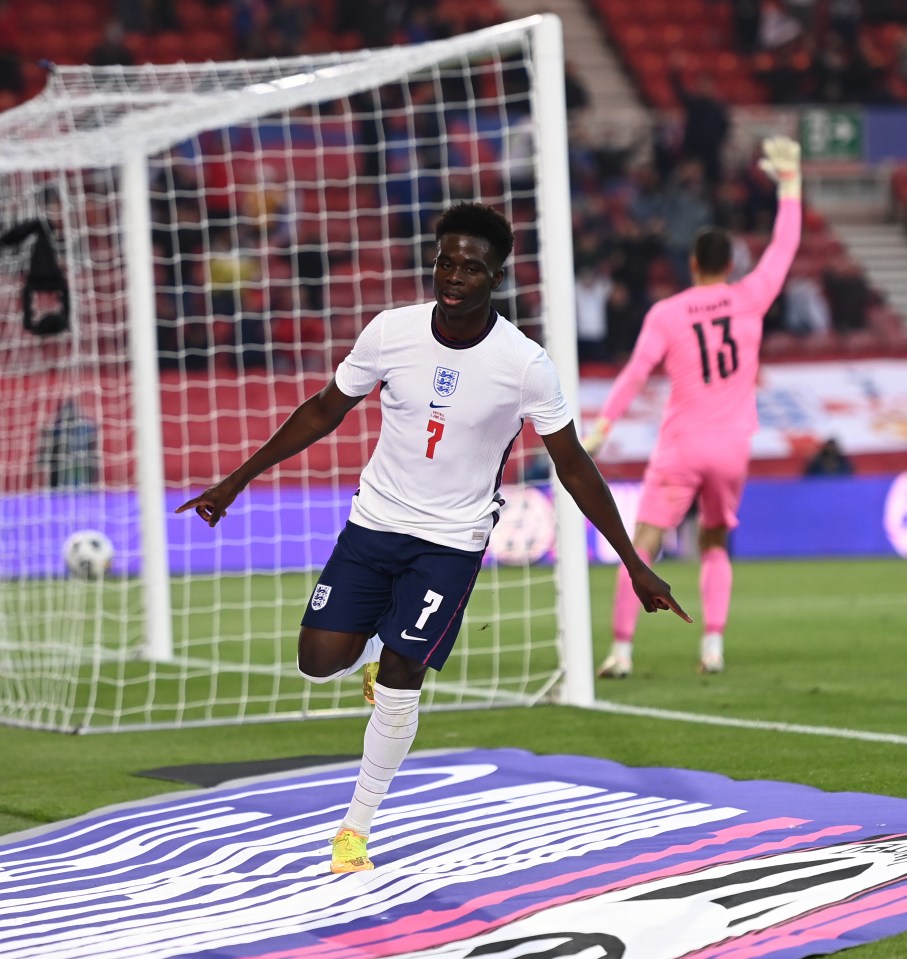 Bukayo Saka put the Three Lions 1-0 up with his first ever England goal