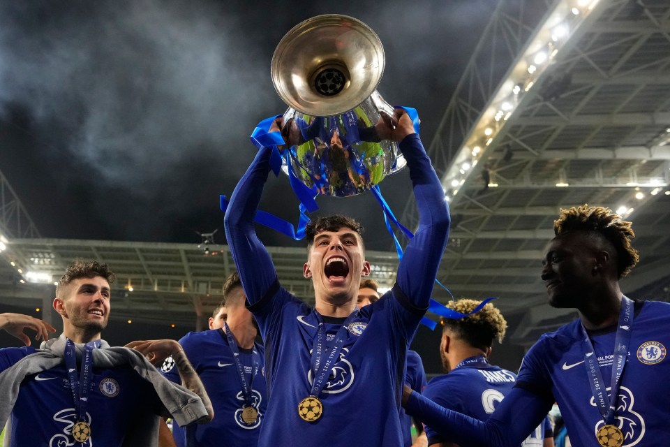 Chelsea’s Kai Havertz lifts the famous trophy