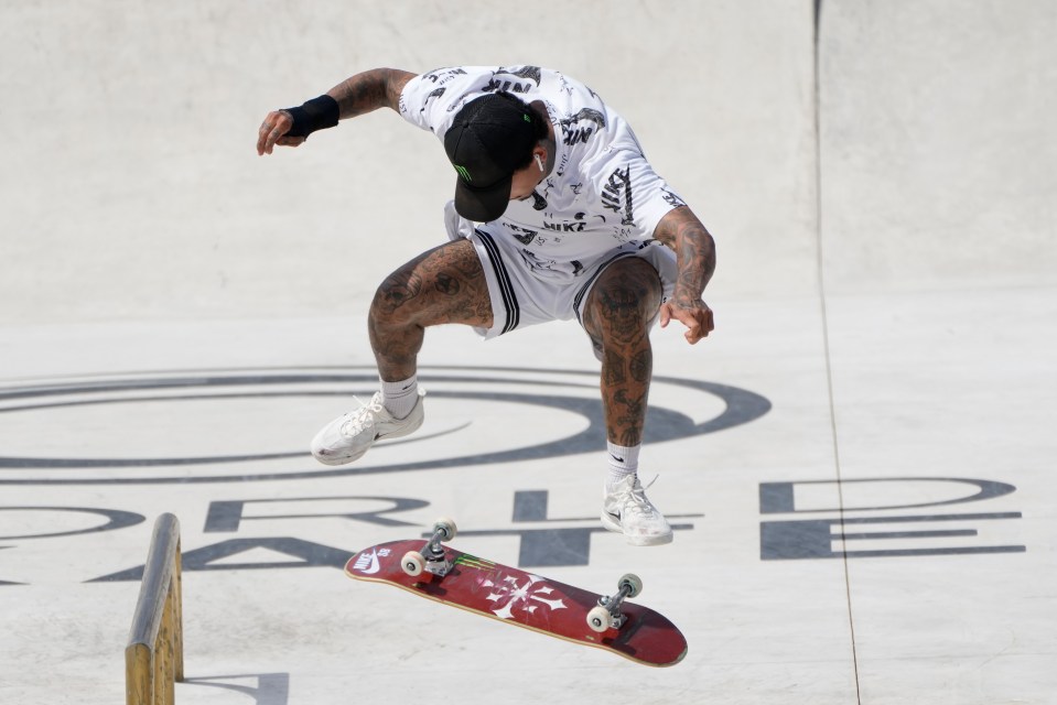 Nyjah Huston of the USA competing in the street skateboarding world championships