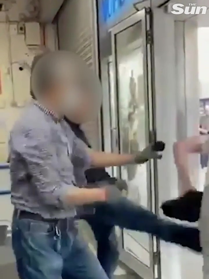 At one stage a kick is aimed at the man to keep him out of the store