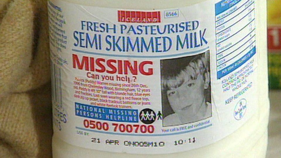 One of the milk carton appeal labels showing Patrick Warren's face