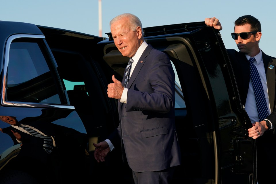 It's a thumbs up from the President as he arrives in the UK