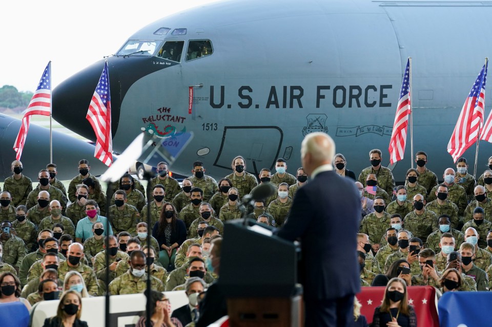 The President spoke to the troops and thanked them for the 'sacrifices they make'