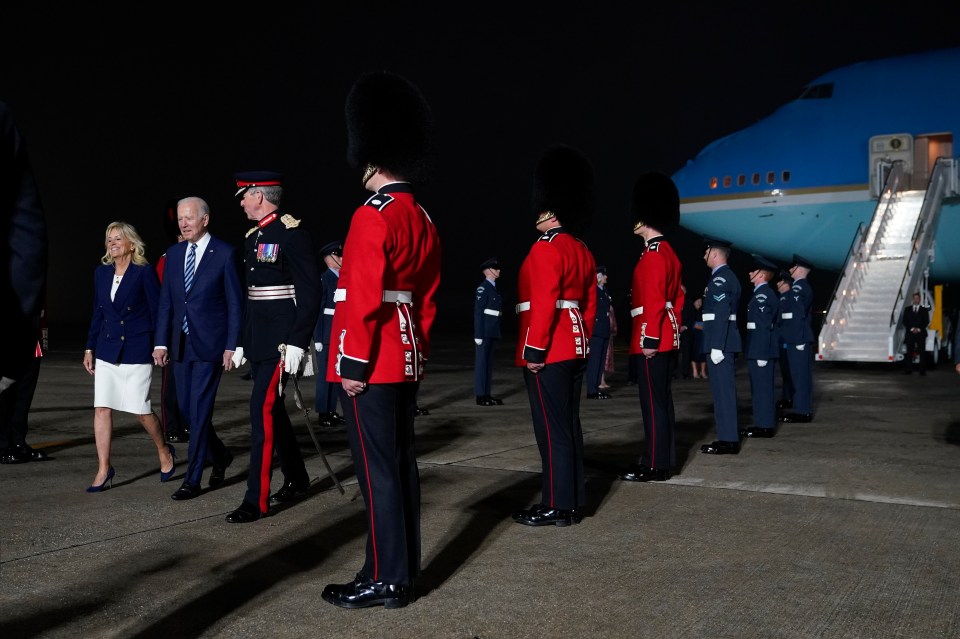 Joe and Jill Biden are escorted by Colonel Edward Bolitho, Lord Lieutenant of Cornwall