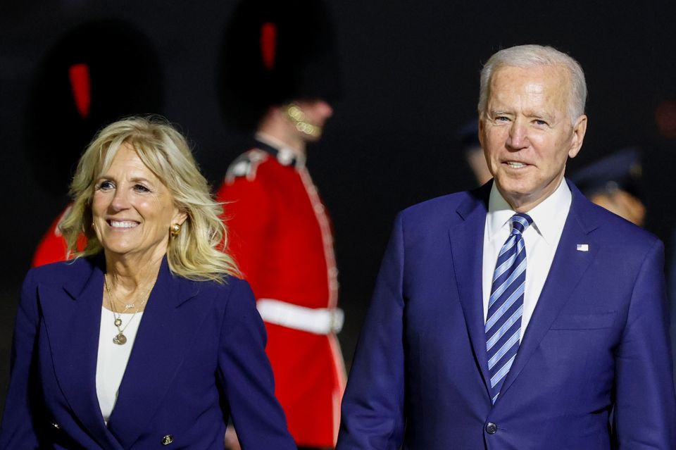 President Joe Biden and First Lady Jill arrive in the UK for the G7 summit