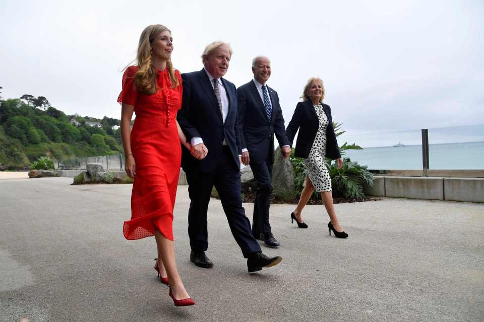 The four walked on the seafront today ahead of a bi-lateral meeting between the two leaders