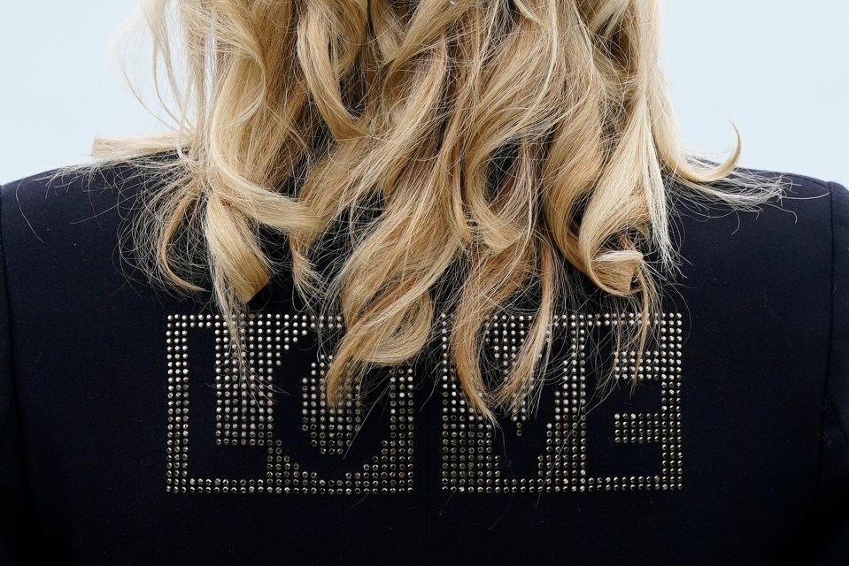 Jill Biden wore a jacket with the words 'love' on the back