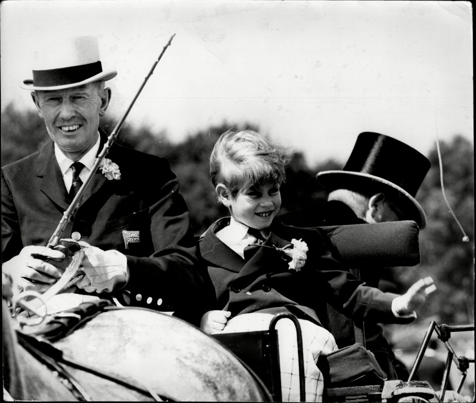 Prince Edward, pictured as a boy in a carriage at Windsor, grew up loving horses and reportedly learnt how to ride a pony at two years old