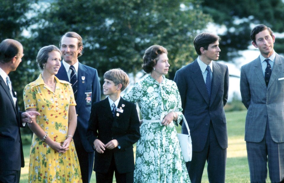 A young Edward, pictured fourth from left, with his dad Prince Philip, Princess Anne, Captain Mark Phillips, the Queen, Prince Andrew and Prince Charles at the 1976 Quebec Olympics, in Canada