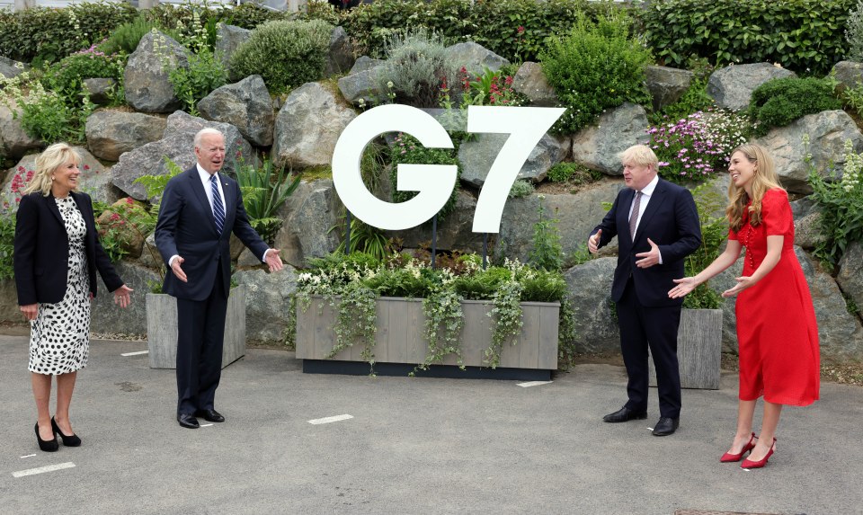 The Bidens and Johnsons pictured together in Cornwall