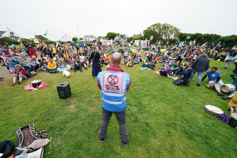 Supporters gathered outside St Ives' leisure centre before staging their demonstration