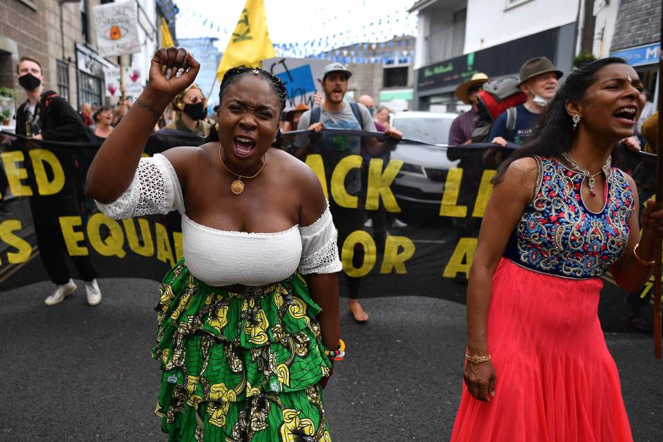 Chants were heard through the streets of the Cornish town