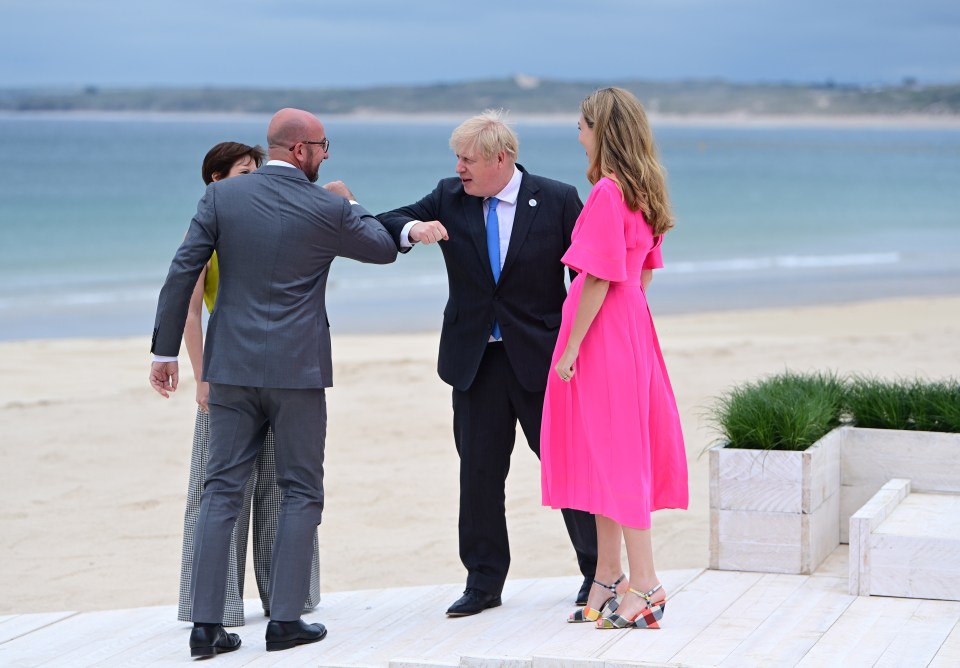 Boris Johnson elbow bumps EU Council President Charles Michel