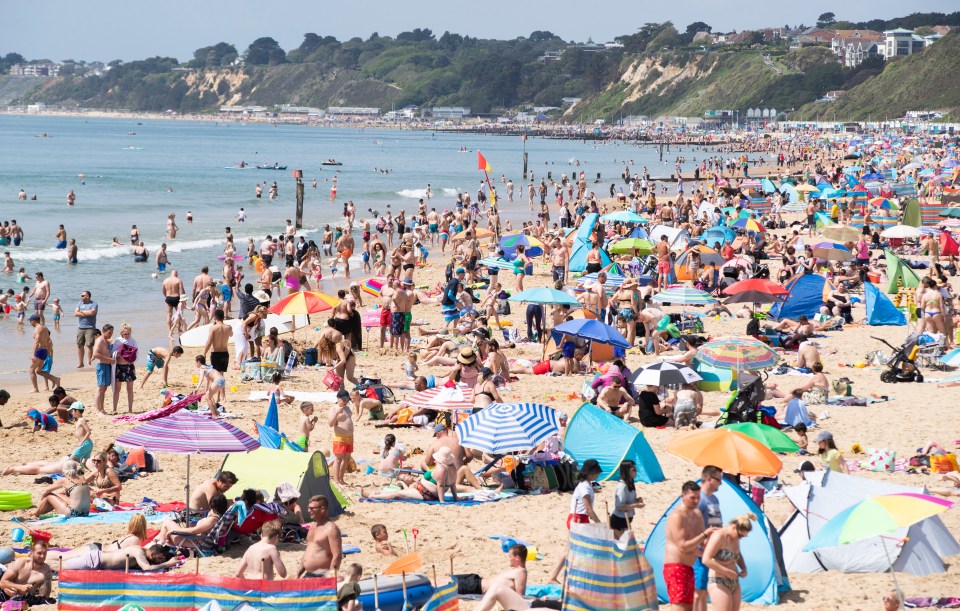 Thousands of people flocked to the beaches of Bournemouth, Dorset, today