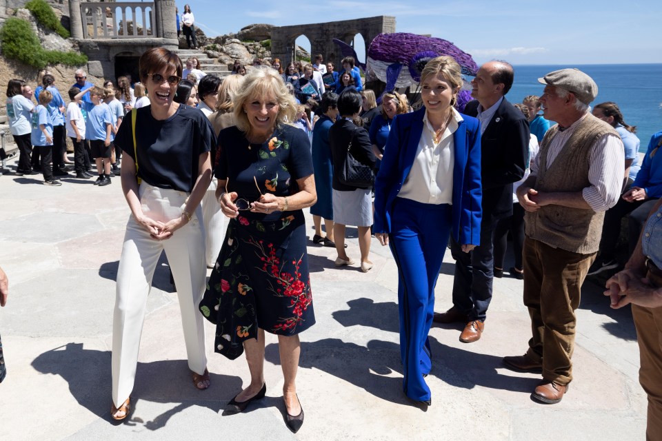 Carrie Johnson, right, with US First Lady Dr Jill Biden (centre) and Council President Charles Michel's partner, Amelie Derbaudrenghien, left