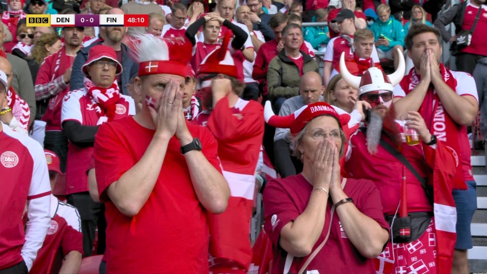 The supporters in Copenhagen's Parken Stadium looked on in horror after their star player fell down on the pitch