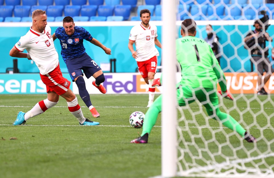 Wojciech Szczesny was attempting to save Robert Mak’s effort when the ball cannoned back off the woodwork and hit him before going in